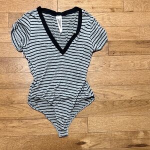 Free People Striped Black and Gray Bodysuit